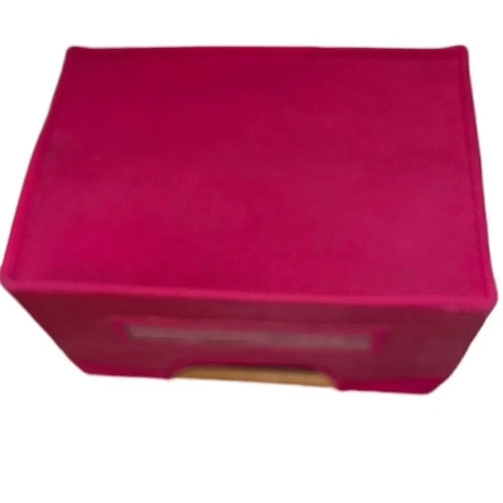 Pink Foldable Storage Bin With Wooden Carry Handles 13